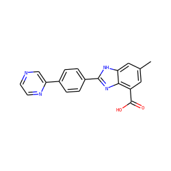 Cc1cc(C(=O)O)c2nc(-c3ccc(-c4cnccn4)cc3)[nH]c2c1 ZINC000144717735