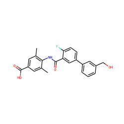 Cc1cc(C(=O)O)cc(C)c1NC(=O)c1cc(-c2cccc(CO)c2)ccc1F ZINC000653700688