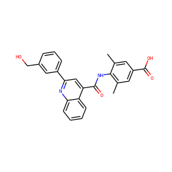 Cc1cc(C(=O)O)cc(C)c1NC(=O)c1cc(-c2cccc(CO)c2)nc2ccccc12 ZINC000653782562