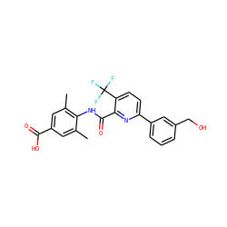 Cc1cc(C(=O)O)cc(C)c1NC(=O)c1nc(-c2cccc(CO)c2)ccc1C(F)(F)F ZINC000653709712