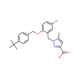 Cc1cc(C(=O)O)nn1Cc1cc(Br)ccc1OCc1ccc(C(C)(C)C)cc1 ZINC000040764211