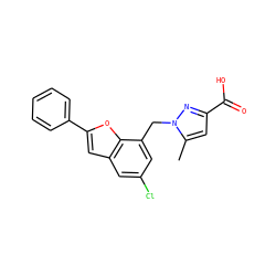 Cc1cc(C(=O)O)nn1Cc1cc(Cl)cc2cc(-c3ccccc3)oc12 ZINC000043197591