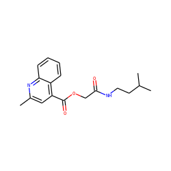 Cc1cc(C(=O)OCC(=O)NCCC(C)C)c2ccccc2n1 ZINC000005355807