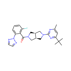 Cc1cc(C(C)(C)C)nc(N2C[C@H]3CN(C(=O)c4c(F)cccc4-n4nccn4)C[C@H]3C2)n1 ZINC000116826317