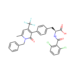 Cc1cc(C(F)(F)F)c(-c2ccc(C[C@H](NC(=O)c3c(Cl)cccc3Cl)C(=O)O)cc2)c(=O)n1Cc1ccccc1 ZINC000095586987