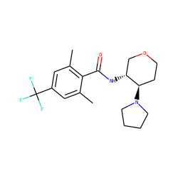 Cc1cc(C(F)(F)F)cc(C)c1C(=O)N[C@@H]1COCC[C@H]1N1CCCC1 ZINC000118614277