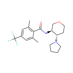 Cc1cc(C(F)(F)F)cc(C)c1C(=O)N[C@H]1COCC[C@@H]1N1CCCC1 ZINC000118614275