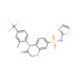 Cc1cc(C(F)(F)F)ccc1N1C(=O)COc2cc(S(=O)(=O)Nc3nccs3)ccc21 ZINC000220314009