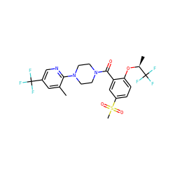 Cc1cc(C(F)(F)F)cnc1N1CCN(C(=O)c2cc(S(C)(=O)=O)ccc2O[C@@H](C)C(F)(F)F)CC1 ZINC000053298421