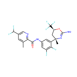 Cc1cc(C(F)F)cnc1C(=O)Nc1cc(F)c(F)c([C@]2(C)C[C@@H](C(F)(F)F)OC(N)=N2)c1 ZINC000221229902