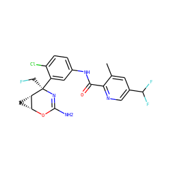 Cc1cc(C(F)F)cnc1C(=O)Nc1ccc(Cl)c([C@@]2(CF)N=C(N)O[C@@H]3C[C@@H]32)c1 ZINC000226117952