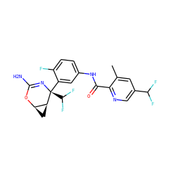 Cc1cc(C(F)F)cnc1C(=O)Nc1ccc(F)c([C@@]2(C(F)F)N=C(N)O[C@@H]3C[C@@H]32)c1 ZINC000226081208