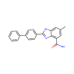 Cc1cc(C(N)=O)c2nc(-c3ccc(-c4ccccc4)cc3)[nH]c2c1 ZINC000474609598
