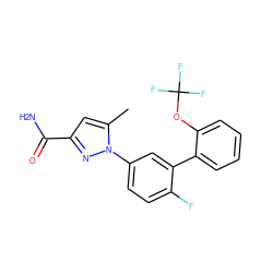 Cc1cc(C(N)=O)nn1-c1ccc(F)c(-c2ccccc2OC(F)(F)F)c1 ZINC000058638830