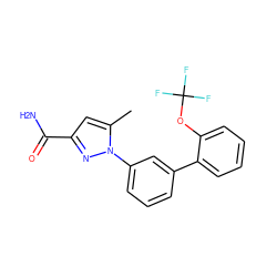 Cc1cc(C(N)=O)nn1-c1cccc(-c2ccccc2OC(F)(F)F)c1 ZINC000058576485