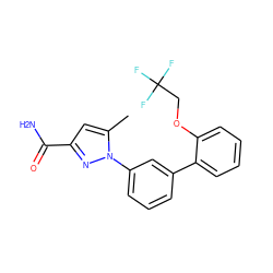 Cc1cc(C(N)=O)nn1-c1cccc(-c2ccccc2OCC(F)(F)F)c1 ZINC000058639061