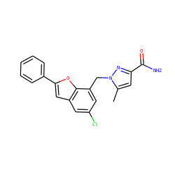 Cc1cc(C(N)=O)nn1Cc1cc(Cl)cc2cc(-c3ccccc3)oc12 ZINC000073158171