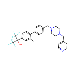 Cc1cc(C(O)(C(F)(F)F)C(F)(F)F)ccc1-c1ccc(CN2CCN(Cc3ccncc3)CC2)cc1 ZINC000198456849