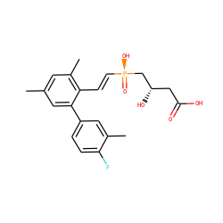Cc1cc(C)c(/C=C/[P@](=O)(O)C[C@@H](O)CC(=O)O)c(-c2ccc(F)c(C)c2)c1 ZINC000013885166