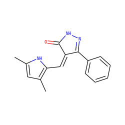 Cc1cc(C)c(/C=C2\C(=O)NN=C2c2ccccc2)[nH]1 ZINC000036338799