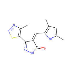 Cc1cc(C)c(/C=C2\C(=O)NN=C2c2snnc2C)[nH]1 ZINC000028955380