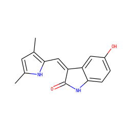 Cc1cc(C)c(/C=C2\C(=O)Nc3ccc(O)cc32)[nH]1 ZINC000013671629