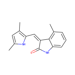 Cc1cc(C)c(/C=C2\C(=O)Nc3cccc(C)c32)[nH]1 ZINC000013780169
