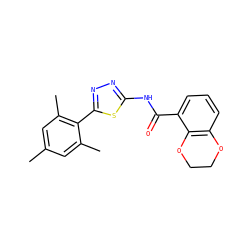 Cc1cc(C)c(-c2nnc(NC(=O)c3cccc4c3OCCO4)s2)c(C)c1 ZINC000043022773