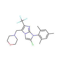 Cc1cc(C)c(-n2c(Cl)cn3c(CN4CCOCC4)c(C(F)(F)F)nc23)c(C)c1 ZINC000049113504