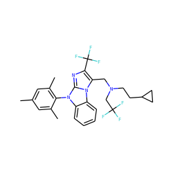 Cc1cc(C)c(-n2c3ccccc3n3c(CN(CCC4CC4)CC(F)(F)F)c(C(F)(F)F)nc23)c(C)c1 ZINC000028458218