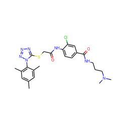 Cc1cc(C)c(-n2nnnc2SCC(=O)Nc2ccc(C(=O)NCCCN(C)C)cc2Cl)c(C)c1 ZINC000034817558
