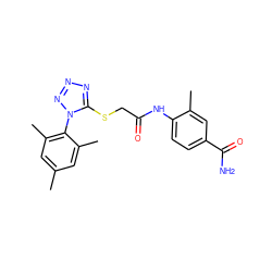 Cc1cc(C)c(-n2nnnc2SCC(=O)Nc2ccc(C(N)=O)cc2C)c(C)c1 ZINC000034817556