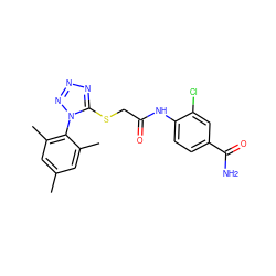 Cc1cc(C)c(-n2nnnc2SCC(=O)Nc2ccc(C(N)=O)cc2Cl)c(C)c1 ZINC000034816693