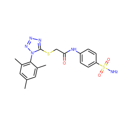 Cc1cc(C)c(-n2nnnc2SCC(=O)Nc2ccc(S(N)(=O)=O)cc2)c(C)c1 ZINC000036152491