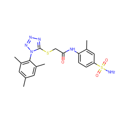 Cc1cc(C)c(-n2nnnc2SCC(=O)Nc2ccc(S(N)(=O)=O)cc2C)c(C)c1 ZINC000035984694