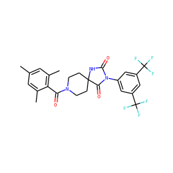 Cc1cc(C)c(C(=O)N2CCC3(CC2)NC(=O)N(c2cc(C(F)(F)F)cc(C(F)(F)F)c2)C3=O)c(C)c1 ZINC000026568092
