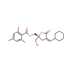 Cc1cc(C)c(C(=O)OC[C@]2(CO)C/C(=C/C3CCCCC3)C(=O)O2)c(C)c1 ZINC000042920204