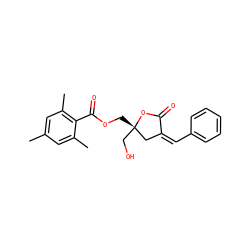 Cc1cc(C)c(C(=O)OC[C@]2(CO)C/C(=C/c3ccccc3)C(=O)O2)c(C)c1 ZINC000040845537