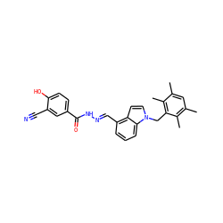 Cc1cc(C)c(C)c(Cn2ccc3c(/C=N/NC(=O)c4ccc(O)c(C#N)c4)cccc32)c1C ZINC000001548961