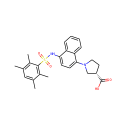Cc1cc(C)c(C)c(S(=O)(=O)Nc2ccc(N3CC[C@H](C(=O)O)C3)c3ccccc23)c1C ZINC000263620292