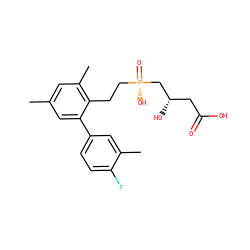 Cc1cc(C)c(CC[P@](=O)(O)C[C@@H](O)CC(=O)O)c(-c2ccc(F)c(C)c2)c1 ZINC000026743867