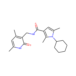 Cc1cc(C)c(CNC(=O)c2cc(C)n(C3CCCCC3)c2C)c(=O)[nH]1 ZINC000014226633