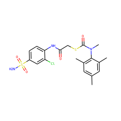 Cc1cc(C)c(N(C)C(=O)SCC(=O)Nc2ccc(S(N)(=O)=O)cc2Cl)c(C)c1 ZINC000038210905