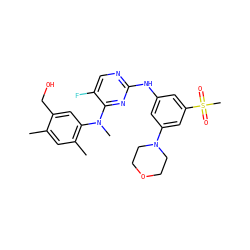 Cc1cc(C)c(N(C)c2nc(Nc3cc(N4CCOCC4)cc(S(C)(=O)=O)c3)ncc2F)cc1CO ZINC001772597052