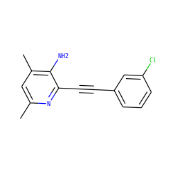 Cc1cc(C)c(N)c(C#Cc2cccc(Cl)c2)n1 ZINC000003821214