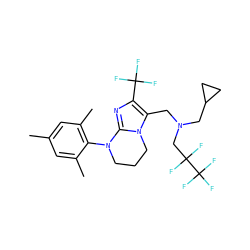 Cc1cc(C)c(N2CCCn3c2nc(C(F)(F)F)c3CN(CC2CC2)CC(F)(F)C(F)(F)F)c(C)c1 ZINC000049777673