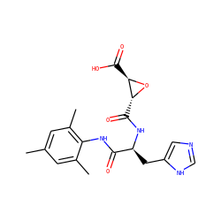 Cc1cc(C)c(NC(=O)[C@H](Cc2cnc[nH]2)NC(=O)[C@H]2O[C@@H]2C(=O)O)c(C)c1 ZINC000096917568