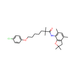 Cc1cc(C)c(NC(=O)C(C)(C)CCCCCOc2ccc(Cl)cc2)c2c1CC(C)(C)O2 ZINC000013747641