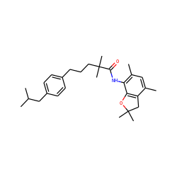 Cc1cc(C)c(NC(=O)C(C)(C)CCCc2ccc(CC(C)C)cc2)c2c1CC(C)(C)O2 ZINC000013747634