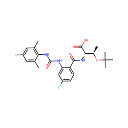 Cc1cc(C)c(NC(=O)Nc2cc(F)ccc2C(=O)N[C@H](C(=O)O)[C@@H](C)OC(C)(C)C)c(C)c1 ZINC000040403887